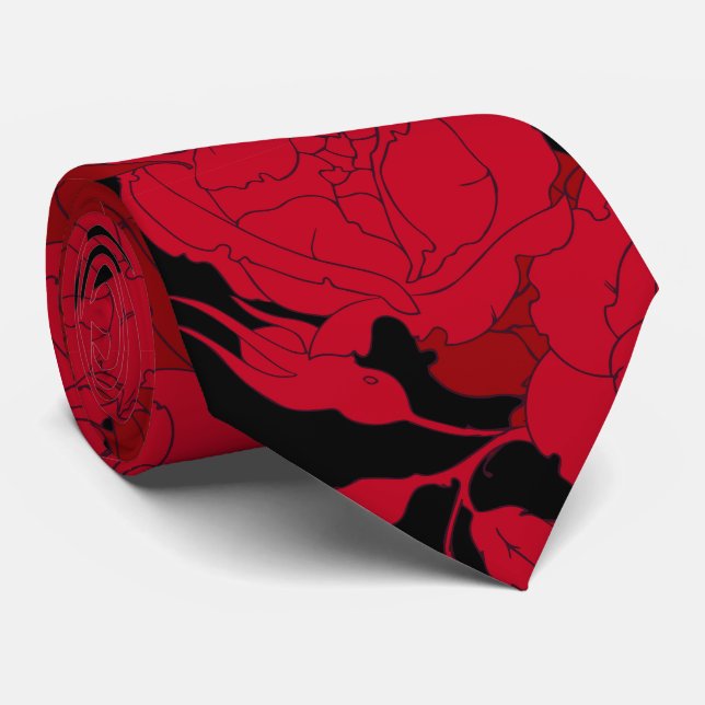 passionate roses, a pattern of red rose flowers tie (Rolled)