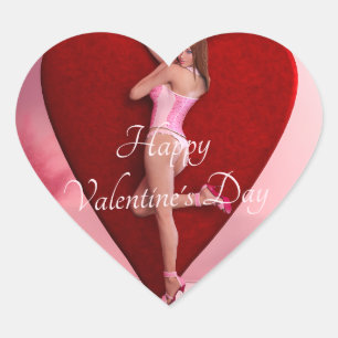 Passionate Valentine’s Day Girl in a Corset Heart Sticker