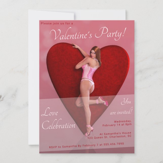 Passionate Valentine’s Day Girl in a Corset Invitation (Front)