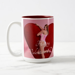 Passionate Valentine’s Day Girl in a Corset Two-Tone Coffee Mug