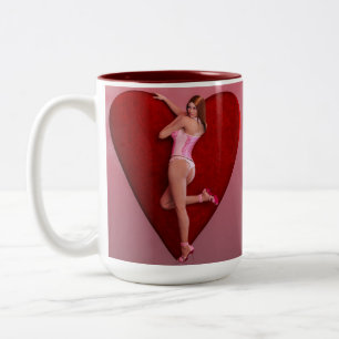 Passionate Valentine’s Day Girl in a Corset Two-Tone Coffee Mug