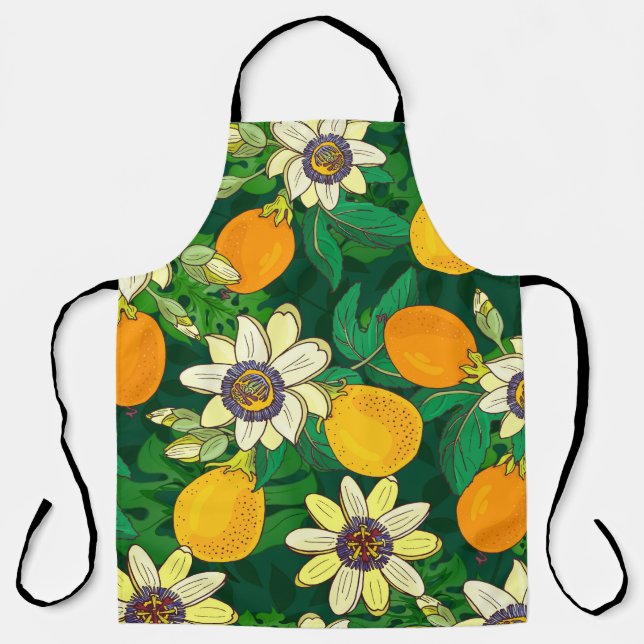 Passionflower Bloom: Black Background Vintage. Apron (Front)