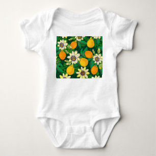 Passionflower Bloom: Black Background Vintage. Baby Bodysuit