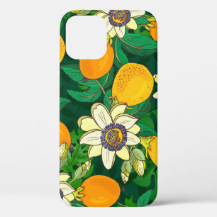 Passionflower Bloom: Black Background Vintage. iPhone 12 Case