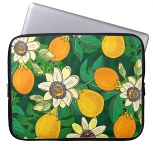 Passionflower Bloom: Black Background Vintage. Laptop Sleeve
