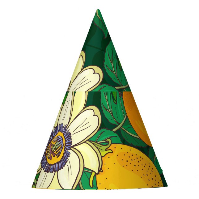 Passionflower Bloom: Black Background Vintage. Party Hat (Front)