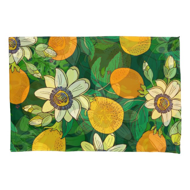 Passionflower Bloom: Black Background Vintage. Pillowcase (Front)