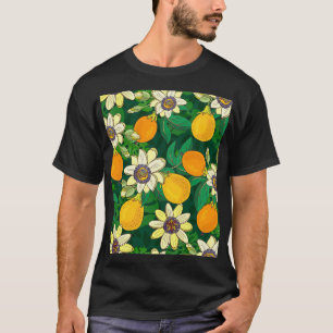 Passionflower Bloom: Black Background Vintage. T-Shirt