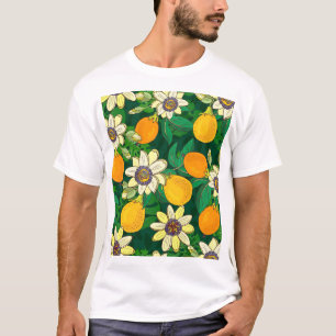 Passionflower Bloom: Black Background Vintage. T-Shirt