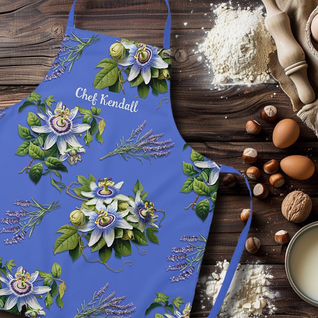 Passionflower Lavender Floral Personalised Long Apron (Creator Uploaded)