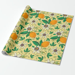 Passionflower (passiflora, passion fruit) on a bla wrapping paper