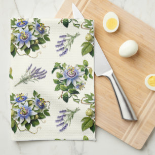 Passionflower Sage Ecru Floral Kitchen Dish Towel
