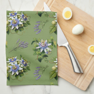 Passionflower Sage Green Floral Kitchen Dish Towel