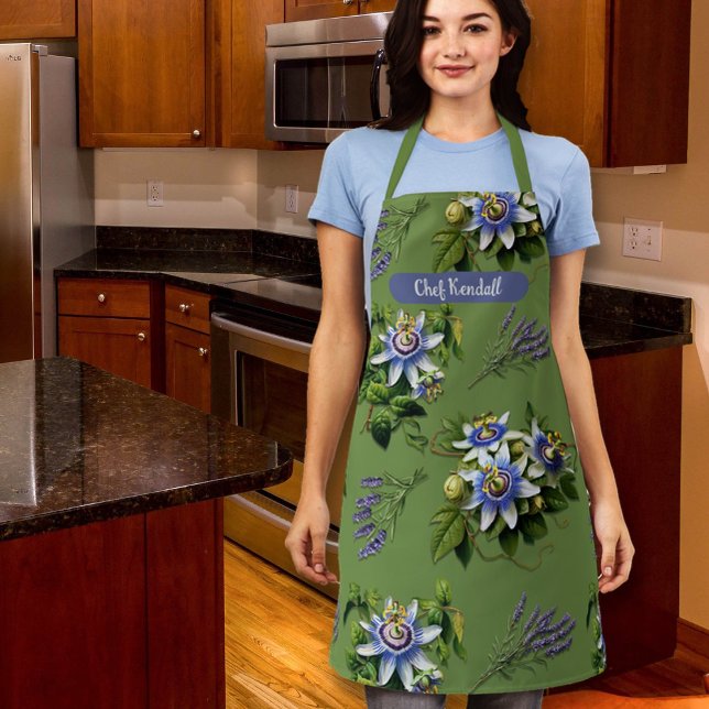 Passionflowers Sage Green Floral Personalised Bib Apron (Creator Uploaded)