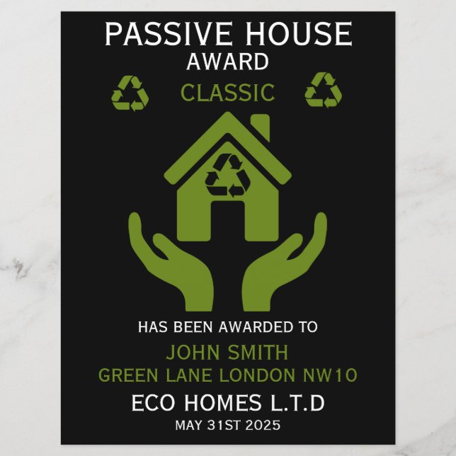 Passive House Certificate (Front)