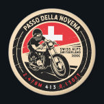 Passo della Novena | Switzerland | Motorcycle Magnet<br><div class="desc">Nufenen Pass done in a vintage,  distressed style emblem. It is a famous mountain pass found along the Alps in Switzerland.</div>