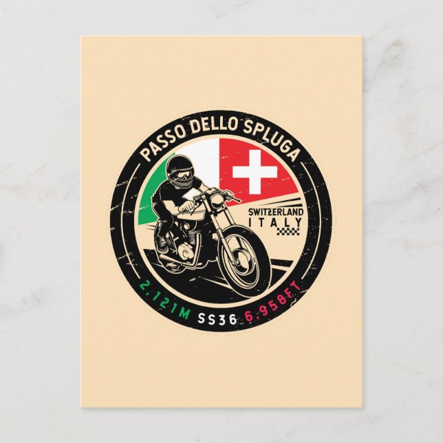 Passo Dello Spluga Italy Switzerland Motorcycle Postcard (Front)