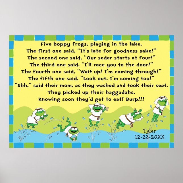 Passover 5 Hoppy Frogs Poster 20 x 24 Matte Finish (Front)