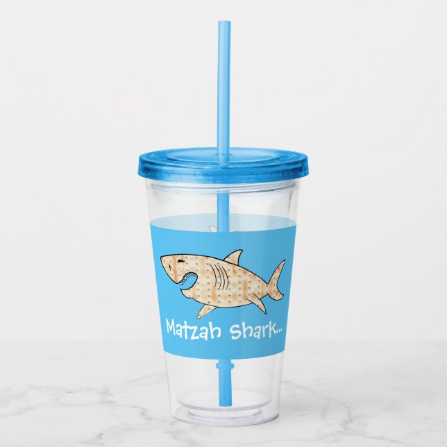 Passover Acrylic Blue Tumbler 16 oz Matzah Shark (Front)