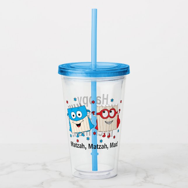Passover Acrylic Tumbler 16 oz Matzah Man (Front)