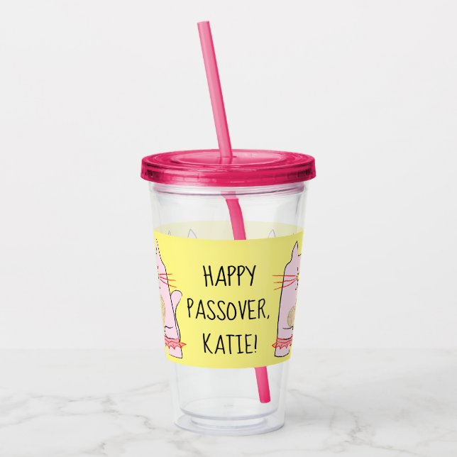 Passover Acrylic Tumbler 16 oz Pink Kitty Cat (Left)