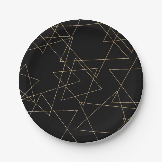 Passover Black Gold Stars Paper Plate (Front)