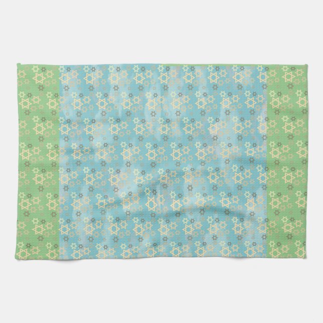 Passover Blue and Green Star of David Tea Towel (Horizontal)