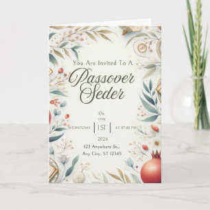 Passover Invitation Card Floral Greenery Pastel