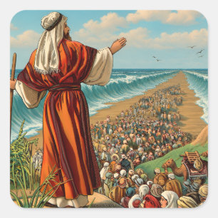 Passover Moses Parting the Red Sea Vintage Square Sticker
