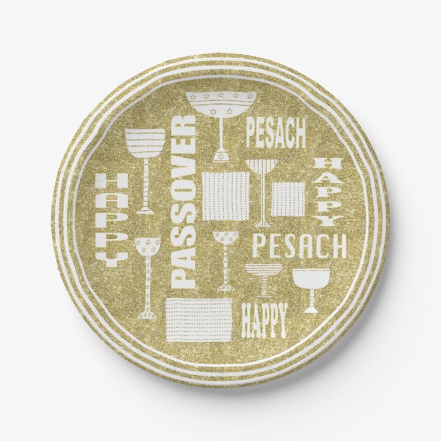 Passover Paper Plate "Passover Gold" Pattern (Front)
