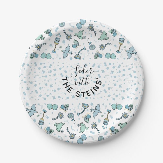 Passover Paper Plate "Whimsical Seder Tim" Pattern (Front)