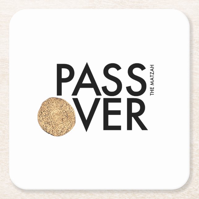 Passover - PASS the matzah OVER - Seder Pesach Square Paper Coaster (Front)