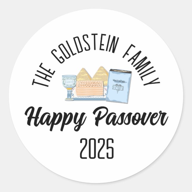 Passover Personalised Family Name  Classic Round Sticker (Front)