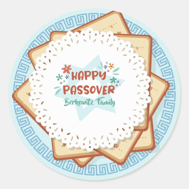 Passover Pesach Blue and White Matzah  Classic Round Sticker (Front)