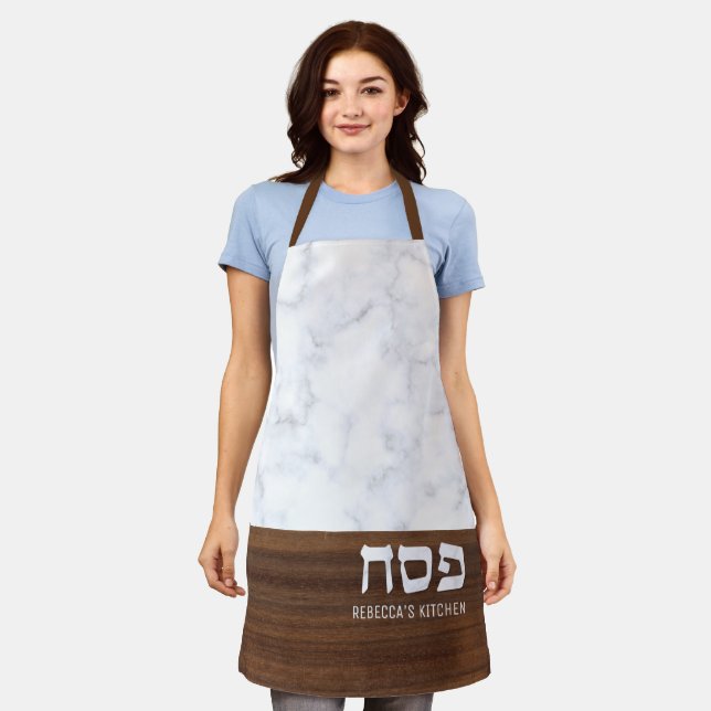 Passover Pesach Personalised Marble + Wood Modern  Apron (Worn)