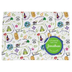 Passover Seder Matza Wine Frogs Colourful Quirky Large Gift Bag