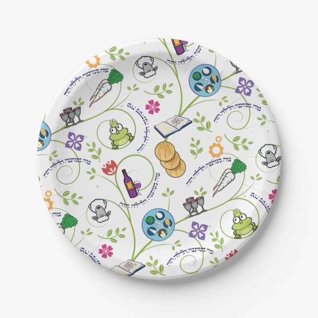 Passover Seder Matza Wine Frogs Colourful Quirky Paper Plate (Front)