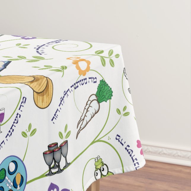 Passover Seder Matza Wine Frogs Colourful Quirky Tablecloth (In Situ)