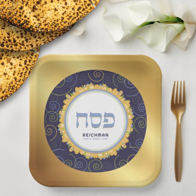 Passover Seder Personalized Jerusalem Navy/Gold  Paper Plate (Creator Uploaded)