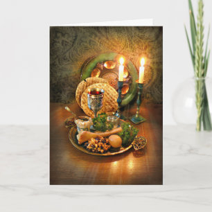 Passover Seder Table, Wine & Matzah Card