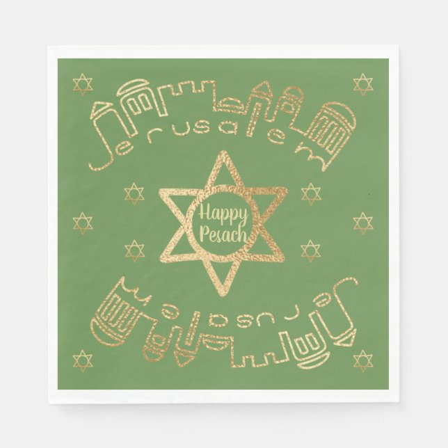 Passover Standard Napkins "Gold Jerusalem" Pattern (Front)