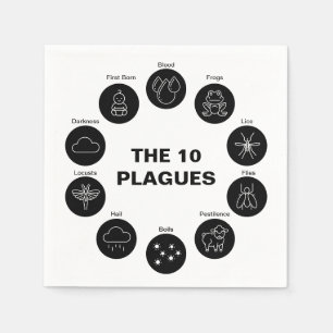 Passover The 10 Plagues Black and White Seder Napkin
