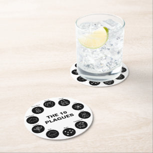 Passover The 10 Plagues Black and White Seder Round Paper Coaster
