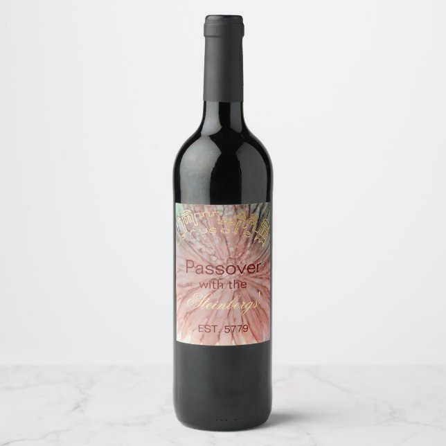 Passover Wine Bottle Label Pinkish Floral (Front)