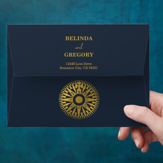 Passport Compass Wedding 5x7 Wedding Invitation Envelope (Hand)