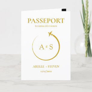 Passport Destination Faux gold Wedding Invitation