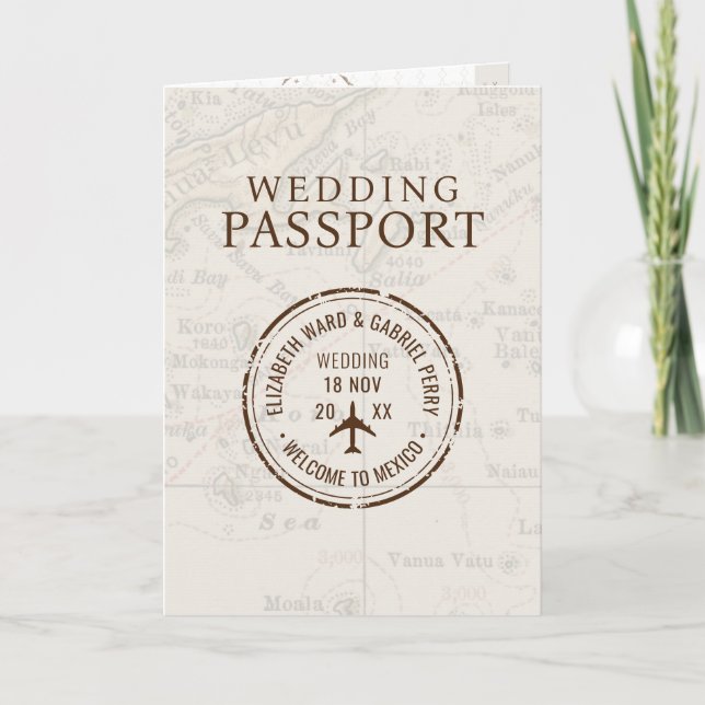 Passport Destination Qr Code Wedding Fiji Invitation (Front)