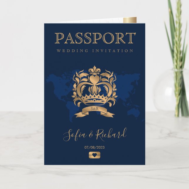 Passport Destination Wedding Faux Gold Crest Italy Invitation (Front)