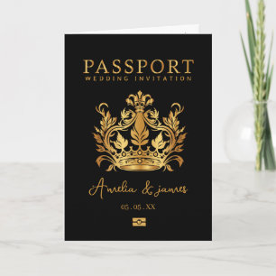 Passport Destination Wedding Faux gold invitation