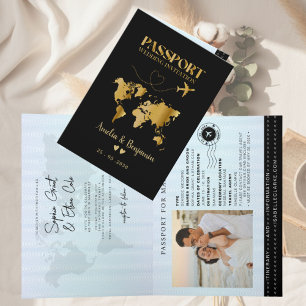 Passport Destination Wedding Faux gold invitation